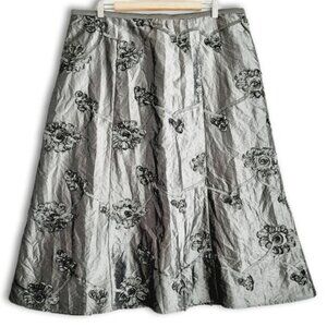 ADDITION ELLE / Ribbon Floral Applique Midi Length Skirt Satin Gray Sz 16